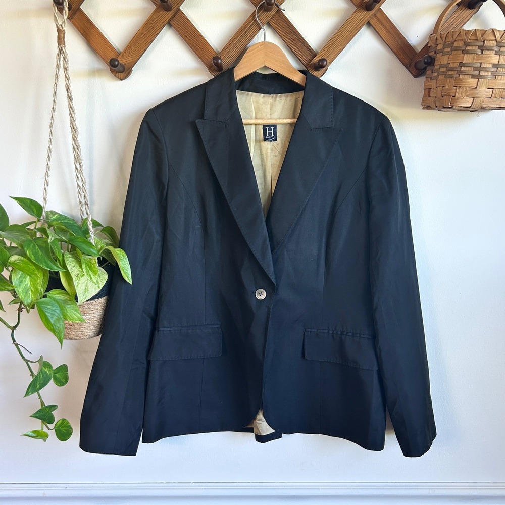 Vintage Tommy Hilfiger H Collection 100% Silk Black Blazer Jacket Size 12 Career
